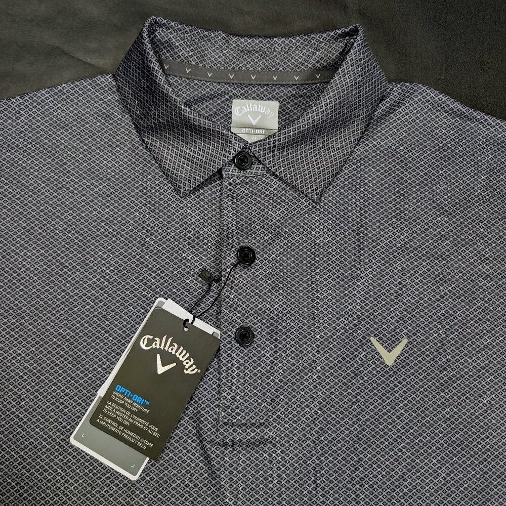 $68 Callaway Polo Shirt Men`s M L XL Caviar Print Opti-Dri Golf UPF 50 Stretch